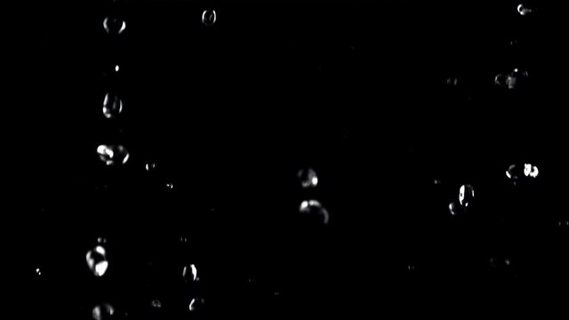 Water droplets fall down. On a black background. Filmed is slow motion 1000 fps. High quality FullHD footage