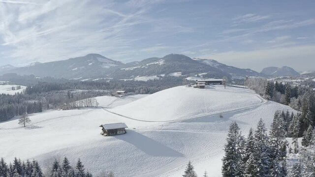 Rural Kitzbuhel in winter with Wilder Kaiser in Tyrol, Austria