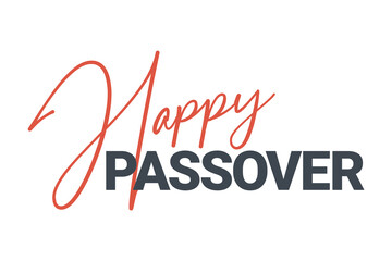 Modern, simple, minimal typographic design of a saying "Happy Passover" in red and grey colors. Cool, urban, trendy and playful graphic vector art with handwritten typography.