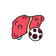 Cirrhosis fibrosis color line icon. Human diseases.
