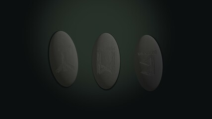 Three scandinavian oval runas in stones predicting fate placed over green background with mysterious lightning