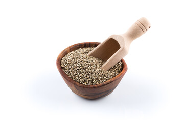 Cannabis Hemp seeds in scoop on white