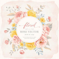 Beautiful Rose Flower and botanical leaf digital painted illustration for love wedding valentines day or arrangement invitation design greeting card