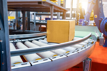 Warehouse automation. Automated conveyor lines with robotic manipulator