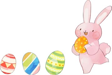 イースターエッグと水彩風のうさぎ1