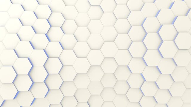 Power technology mesh waving smoothly. Light futuristic hexagon pattern that illuminate blue. Animation background.