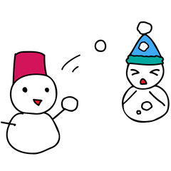雪ダルマの雪合戦 イラスト