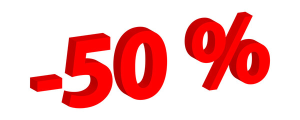 Red 3d text announcing a 50% discount