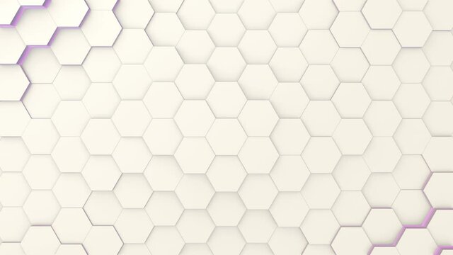 Digital mesh waving smoothly. Light futuristic hexagon pattern that illuminate pink. Animation background.