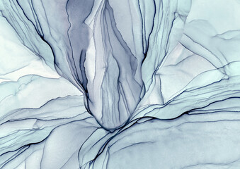 Abstraction in the style of fluid art or alcohol ink. In shades of blue. Suitable for wallpaper and murals. - 479321544