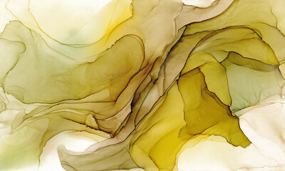 Abstraction in the style of fluid art. Alcohol ink in brown and yellow colors. Suitable for wallpaper and murals. - 479322132