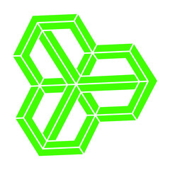 Impossible shapes, optical illusion, vector. Optical art green objects. Logo. Geometric figures.