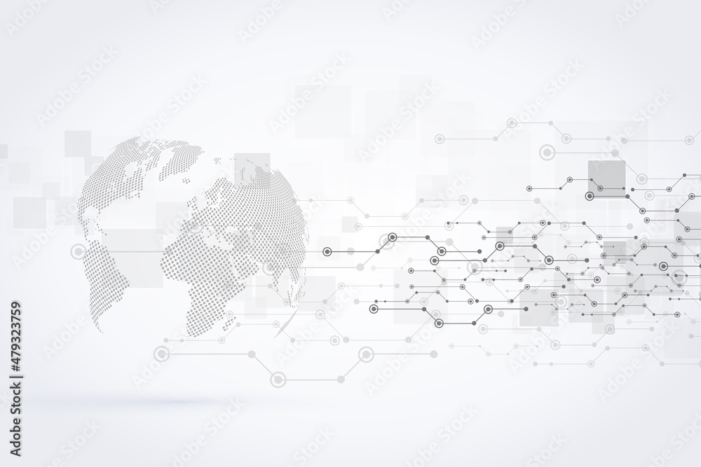 Poster global network connection world map abstract technology background global business innovation concep