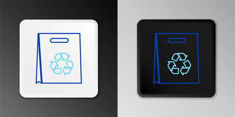 Line Paper shopping bag with recycle icon isolated on grey background. Bag with recycling symbol. Colorful outline concept. Vector