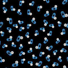 Fototapeta premium Line Gamepad with screwdriver and wrench icon isolated seamless pattern on black background. Adjusting, service, setting, maintenance, repair, fixing. Vector
