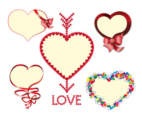 Heart Color Set Icons vector illustrations. Set of Hearts in different colors and types, Photo Frame.