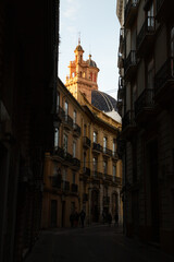 VALENCIA , SPAIN - DECEMBER 6, 2021: historical buildings in Valencia old town