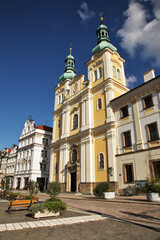 Fototapeta premium Church of Assumption of Virgin Mary at Large square (Velke namesti) in Hradec Kralove. Czech Republic