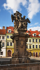 Obraz premium Statue of John of Nepomuk at Small square (Male namesti) in Hradec Kralove. Czech Republic