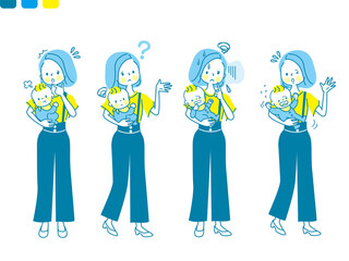 不機嫌な赤ちゃんと困っているママ