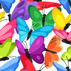 Seamless pattern with decorative butterflies. Colorful abstract insects.