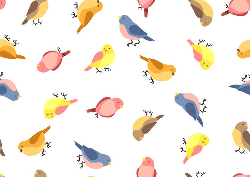 Seamless pattern with stylized birds. Image of wild birdie in simple style.
