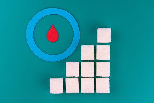 Growth Graph Of Sugar Cubes. Concept Of High Blood Sugar. Diabetes Sign.