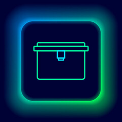 Glowing neon line Lunch box icon isolated on black background. Colorful outline concept. Vector