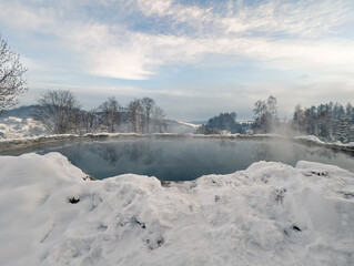 Travertine lake with hot water close to the spa Vysne Ruzbachy, Slovakia