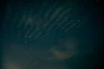 Blurry starry night in Lithuania. Defocused wallpaper of dark winter sky with small shiny stars and...