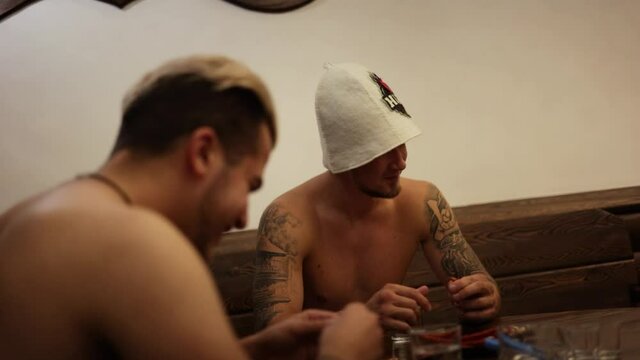 men talk in the bath russian bathhouse smile
