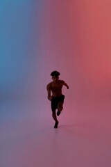 Fototapeta na wymiar Black sports man running during sport training