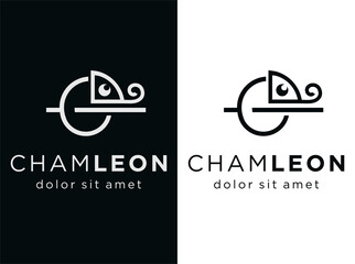 Simple Chameleon logo Line Art Style design Vector Graphic Stock Illustration of camouflage animal reptile © blueberry 99d