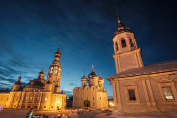 Evening view of the Vologda Kremlin on a winter evening