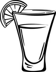Glass of tequila with lemon stack of alcohol, freehand drawing v