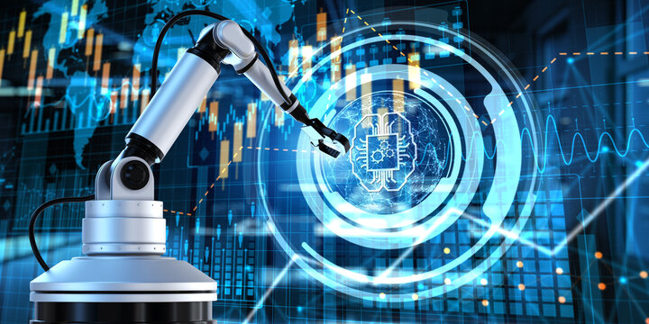 AI Artificial intelligence smart industry 4.0. Cobot robotic arm 3d render.