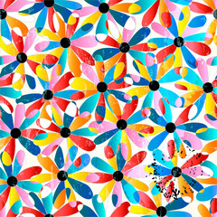 Fototapeta na wymiar abstract colorful background pattern, with circles, floral ornaments, paint strokes and splashes