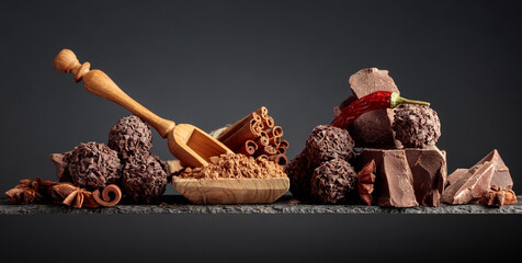 Chocolate truffles and ingredients.