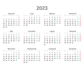 Calendar for 2023 year with poilsh characters