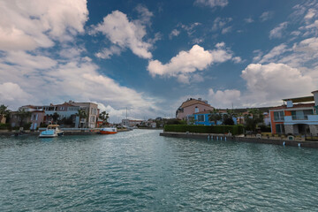 Naklejka premium Çeşme - Turkey December 29, 2021 Alaçatı Harbor view in Alaçatı district of Turkey