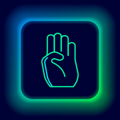 Obraz premium Glowing neon line Indian symbol hand icon isolated on black background. Colorful outline concept. Vector
