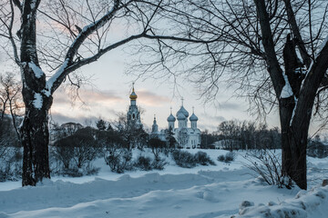 Evening view of the Kremlin from the other side of the Vologda River