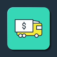 Fototapeta premium Filled outline Armored truck icon isolated on blue background. Turquoise square button. Vector