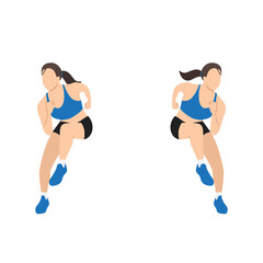 Woman doing heisman Shuffle side to side ice skater jumps exercise. Flat vector illustration isolated on white background © lioputra