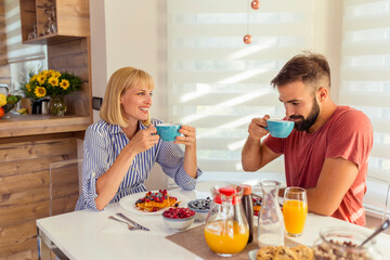 Fototapeta Couple drinking morning coffee obraz