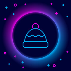 Glowing neon line Beanie hat icon isolated on black background. Colorful outline concept. Vector