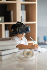 Asian boy study online with VR, virtual reality - 479337581