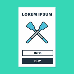Filled outline Crossed oars or paddles boat icon isolated on turquoise background. Vector
