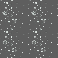 Floral seamless pattern design in grey. Flowers and leaves print for paper or fabric.