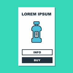 Filled outline Plastic bottle for laundry detergent, bleach, dishwashing liquid or another cleaning agent icon isolated on turquoise background. Vector